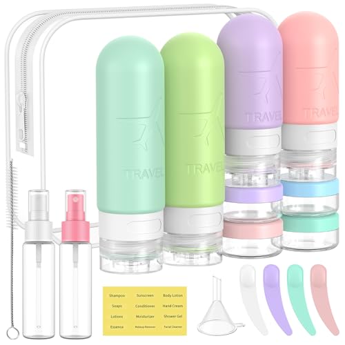 ME.FAN Travel Bottles for Toiletries, 18 Pack TSA Approved Travel Size Containers Set, Silicone Squeezable Portable Split Bottle, Travel Accessories for Conditioner, Shampoo, Lotion - Bright - color: Bright