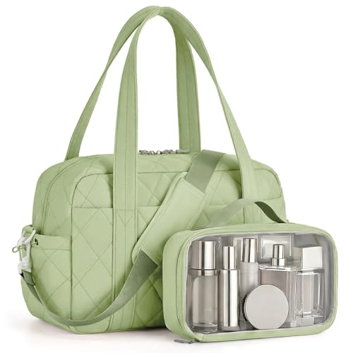 Percover Weekender Bag for Women, Ultra Lightweight Travel Duffle, Carry On Personal Item Overnight Bag with Toiletry Pouch & Compartments, Quilted Gym & Travel Bag, Mint Green - color: Mint Green