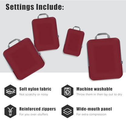 PANDA JOYS 4 Set Compression Packing Cubes Travel - Travel Accessories Expandable Packing Organizers for Carry On - Essentials Luggage Bags - Burgundy - color: Burgundy