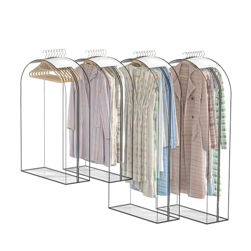 Upgraded Thickened Clear Garment Bags for Hanging Clothes 4 Packs, 10“ Gusseted Clothes Hanging Storage Bags for Closet, Shirts, Coats, Dresses (43 & 60 inch) - color: Full Clear, size: 43+60 inch