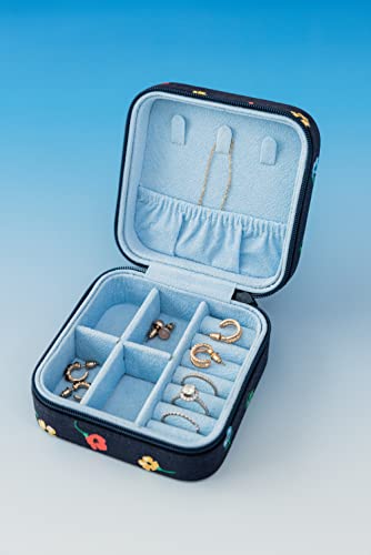 kate spade new york Small Travel Jewelry Case, Navy Floral Jewelry Box to Organize Rings, Necklaces, Earrings, Garden Toss
