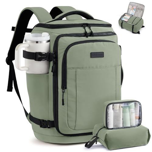 LOVEVOOK Travel Backpack for Women & Men, 25L Airline Approved Personal Item Carry On Backpack, Lightweight with 2 Packing Cubes, Waterproof Daypack for Work, Gym & Weekend Travel, Slate Green-Black - color: Slate Green-black, size: 25L-3Pcs