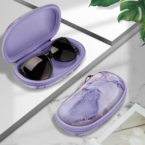 Fintie Sunglasses Case with Carabiner, Hard Shell Shockproof Sport Glasses Cases Travel Zipper Eyeglasses Holder, Lilac Marble - color: Lilac Marble
