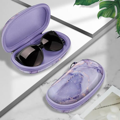 Fintie Sunglasses Case with Carabiner, Hard Shell Shockproof Sport Glasses Cases Travel Zipper Eyeglasses Holder, Lilac Marble - color: Lilac Marble
