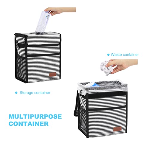 Femuar Leak Proof Car Trash Can With Lid - Waterproof Garbage Bag With Storage Mesh Pocket, Large/Stripe - color: Stripe, size: 3 Gallons