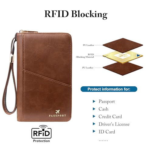Family Passport Holder for Travel Women and Men RFID Passport Holder with Zipper Passport Case Passport cover Passport Wallet Travel Essentials and Accessories(1-2, Dark Brown) - color: Dark Brown