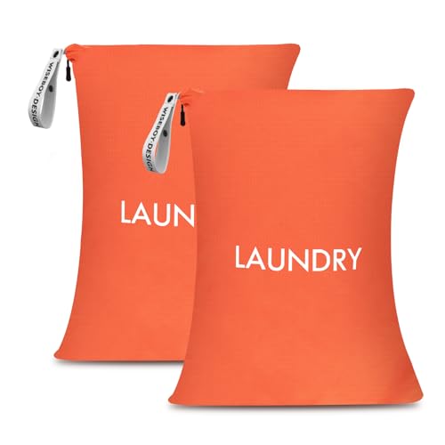 WiseBoy 2 Pack Laundry Bags, Travel Laundry Bag for Dirty Clothes, Washable Nylon Wet Dry Bag, Swimming Yoga Bathing Suit Workout Wet Dry Bags - color: Orange