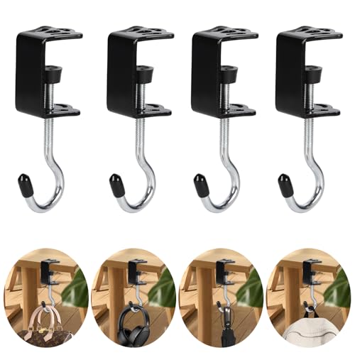 4 Pack Heavy-Duty Purse Hooks for Table & Desk - 50lb Capacity High-Strength Alloy Hanger, Multi-Use Organizer for Handbag, Backpack, Headphone, Keys, Space-Saving Office Table Accessories (Black) - color: Black
