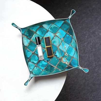 Valet Tray Leather Turquoise Blue Pattern Portable Catchall Tray Desktop Storage Organizer Bedside for Men Women Jewelry Keys Coin Candy Sundries Medium - size: Medium