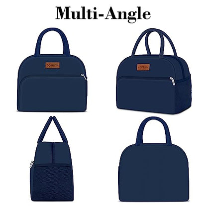 Coobiiya Lunch Bag for Men and Women - Navy Blue, Aluminum, 10.8" x 6.3" x 8.85" - Spacious, Lightweight, and Durable - color: Navy, size: A-regular
