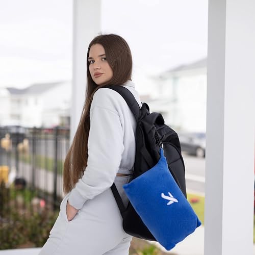 BlueHills Travel Blanket Pillow in Mini Soft Case Premium Plush Airplane Blanket in Soft Bag Compact Pack with Luggage Belt and Backpack Clip Car Portable Cozy Traveling Accessories - Royal Blue M07 - color: Royal-m07