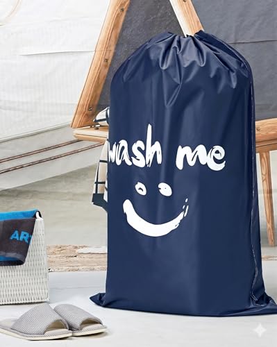 HOMEST 2 Pack XL Laundry Bags 28" x 40", Extra Large Dirty Clothes Organizer Holds 3-4 Loads, Machine Washable Drawstring Laundry Bag for Dorm, Camp, Laundromat, Family, Travel, Sky blue & Blue - color: (Ⅰ-Wash me) Blue & Sky Blue