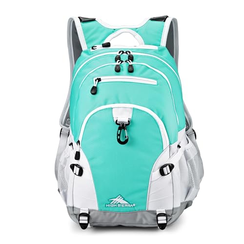 High Sierra Loop Backpack, Travel, or Work Bookbag with tablet sleeve, One Size, Aquamarine/White/Ash - color: Aquamarine/White/Ash