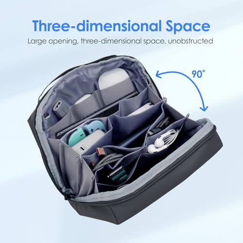 LENTION Premium Electronics Organizer Case with Handle, Large Multi-Compartment Travel Tech Bag for Tablet, Macbook Chargers, Cables, AirPods, Hard Drive Case Waterproof Travel Accessory(M372 Black) - color: Black