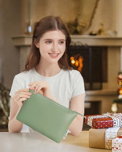 Narwey Small Makeup bag for Purse, Small Makeup Pouch for Purse Cosmetic Bag with Zipper, Cute PU Leather Make up Pouch for Women Girls (Mint Green) - color: A-Mint Green