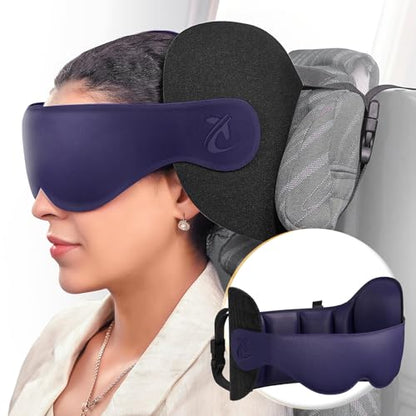 Travel Pillow, Airplane Neck Pillow for Long Flight, Oversized Head Strap with 3D Eye Mask for Sleep, 360°Support Headrest, Stop Bobblehead, Ultimate Travel Essentials for Men Women Purple