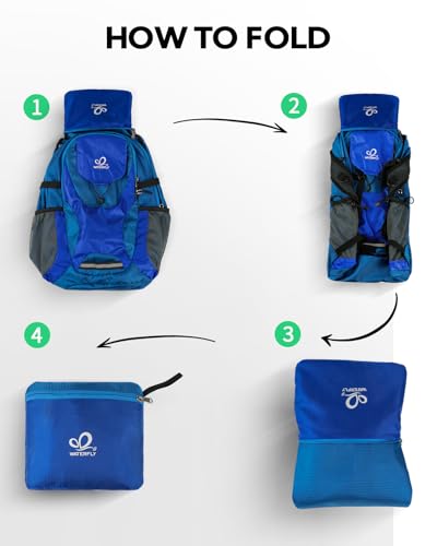 WATERFLY Lightweight Packable Hiking Backpack: 30L Foldable Travel Daypack Ultralight Camping Day Pack for Woman Man - color: Deep Blue