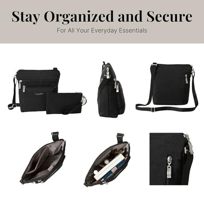 Baggallini Pocket Crossbody Bags for Women 8x8 Small Lightweight Durable Water-resistant Travel Purse W/Rfid - color: Black/Sand