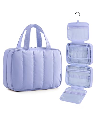 BAGSMART Travel Toiletry Bag for women, Portable Hanging Hook Makeup Bag Organizer, Waterproof Makeup Cosmetic Bag, for Full-Size Accessories, Toiletries,Purple - color: Purple