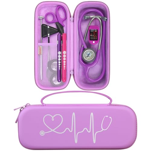 BOVKE Stethoscope Case for 3M Littmann Classic III, Lightweight II S.E, MDF Acoustica Deluxe Stethoscopes - Extra Room for Medical Bandage Scissors EMT Trauma Shear and LED Penlights, Light Purple - color: Light Purple