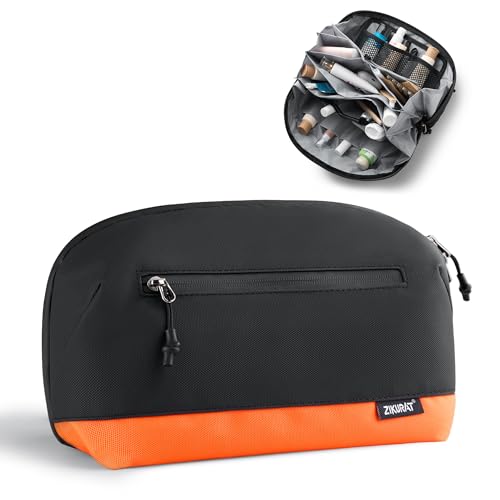 Zikurat Toiletry Bag for Men & Women, Travel Dopp Kit with Magnetic Pouch, Waterproof Zipper & Wet Dry Separation, 180° Lay Flat Cosmetic Organizer, Large Capacity Travel Essentials (S/M/L) - color: Orange, size: Small