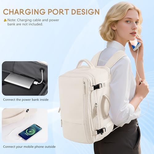 Beraliy Travel Backpack Airline Approved, Carry on Backpack, 16 Laptop Backpack, Waterproof Weekender Bag, Casual Daypack, Hiking Backpack, Beige - color: Beige, size: Large