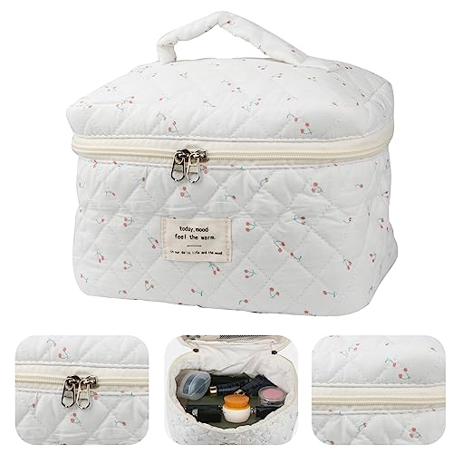 NATINSA Cute Makeup Bag for Women(2 Pcs), Travel Cosmetic Bags, Quilted Coquette Aesthetic Floral Toiletry Organizer Bag (Cherry) - color: Cherry