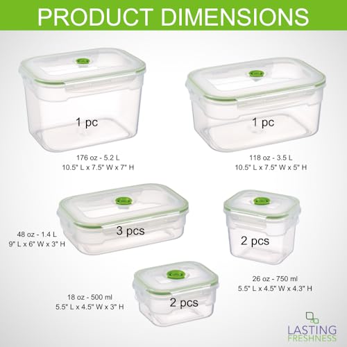 Lasting Freshness Vacuum Seal Food Storage Containers with Hand Pump – BPA-Free Plastic, Airtight Meal Prep & Leftovers Containers, Keep Food Fresh 5X Longer, 19-Piece Set - color: 19 Piece Rectangular