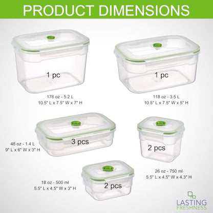 Lasting Freshness Vacuum Seal Food Storage Containers with Hand Pump – BPA-Free Plastic, Airtight Meal Prep & Leftovers Containers, Keep Food Fresh 5X Longer, 19-Piece Set - color: 19 Piece Rectangular