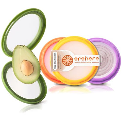 4-Piece Food Storage Containers Set – Avocado Saver, Onion Keeper, Silicone Kitchen Organizers for Fridge, Reusable & Fresh-Keeping Design - color: Tropical Fruits