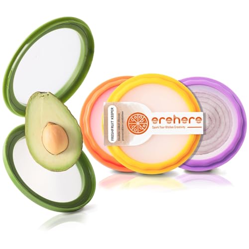 4-Piece Food Storage Containers Set – Avocado Saver, Onion Keeper, Silicone Kitchen Organizers for Fridge, Reusable & Fresh-Keeping Design - color: Tropical Fruits