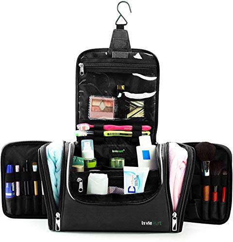 LAVIEVERT Toiletry Bag/Makeup Organizer/Cosmetic Bag/Portable Travel Kit Organizer/Household Storage Pack/Bathroom Storage with Hanging for Business, Vacation, Household - Black