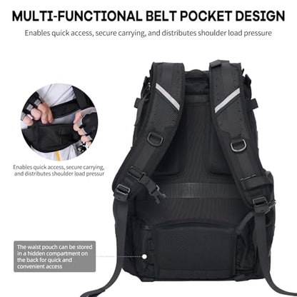 Timeet Tactical Backpack for Men, 21 Inch Black 40L Large Capacity, Laser Cut Molle Three Sided Opening, Water Resistant 17 inch Laptop Military Hiking 3 Day Assault Pack - color: Black
