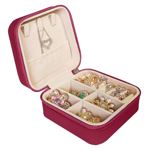 Small Travel Jewelry Box, Portable Mini Jewelry Leather Box Jewelry Ring Organizer Case Storage Holder Gift Boxes for Girls Women, Burgundy - color: Burgundy