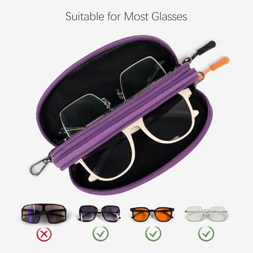 Double Eyeglasses Case Soft Portable Zipper Sunglasses Pouch with Keychain Clip for Men Women - color: Purple