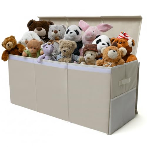 SoftOwl Extra Large Toy Storage Organizer with Lid - Sturdy, Collapsible Toy Chest Storage Box Design - Toys Bin with Dividers for Kids, Nursery, Bedroom, Playroom 37"x16"x14" - color: Beige