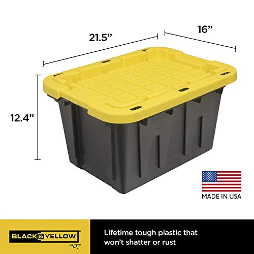 CX BLACK & YELLOW 12-Gallon Heavy Duty Storage Bins with Lids, Stackable Plastic Storage Bins, Dorm Room Essentials, Back to School, Classroom Organization, Home Organization, 4 Pack (12.51H x 16.3W x 21.8D) - size: 12 Gallon