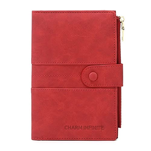 Mudono Passport and Card Holder for Women RFID Blocking Card Case Slim Travel Wallet Change Purse with Vaccine Card Slot - color: Red