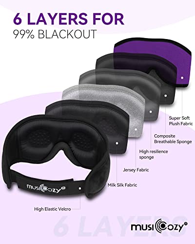 MUSICOZY 3D Bluetooth Sleep Mask with HD Stereo Sound, Wireless Sleep Headphones for Side Sleepers, Music Headband Eye Mask for Sleeping, Relaxation, Travel, Yoga, Cool Gadgets for Women Mom Girls - color: Grape Purple
