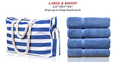 Beach Bag and Pool Bag Has Cooler Pocket, 7 Pockets Total, Zip Top. Family Size Waterproof Beach Tote - color: Navy Blue Cuttlefish