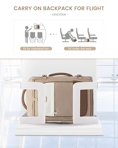 LOVEVOOK 50L Travel Backpack for Women, TSA Approved Carry On Backpack with 3 Packing Cubes, Personal Item Bag Fits 17" Laptop, Water-resistant Carry On Bag for Airplanes - color: Beige & Khaki, size: 50L-4PCS
