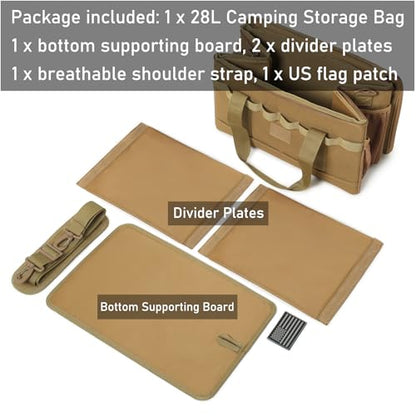 Tactical Camping Storage Bag 28L Tactical Utility Tote Bag Camping Cookware Organizer Trunk Organizer - color: Khaki