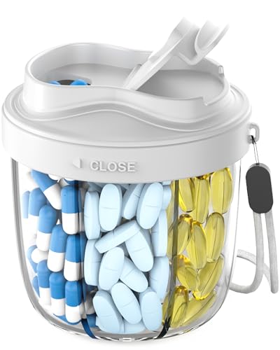 Cute Pill Organizer,Pill Dispenser with 7 Large Compartments,Portable Pill Bottle Box with Wide Opening for Easy Use, Anti-Mix Pills Organizer for Travel,Includes 20 Pcs Sticky Labels(Gray) - color: Gray