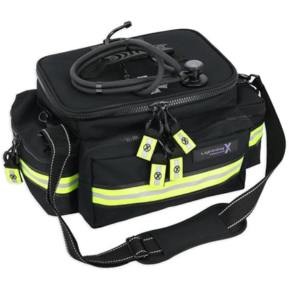 Lightning X Products Lightning X Mid-Sized First Responder EMT Bag | LXMB25 Fully Stocked w/ 240+ Aid, EMS & Trauma Supplies - Black - color: Black