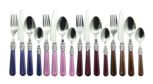 The Original Brink House Gala Mix & Match Stainless Steel Cutlery Set with High-Sheen Baroque Handles / 16 pieces with Metal Stand, Lifestyle utensils set for home, first apartment, dorm, dinner party - color: Gala Assortment