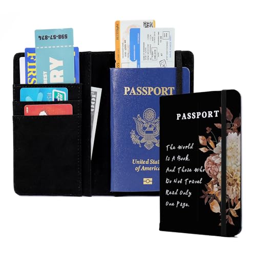 Passport Book Holder Passport Wallet for Children Passport Holder for Kid Passport Cover for Boy and Girl Passport Case Passport Books Holder 1 PCS Mother's Day (6x4IN) - color: Black Flower-1pcs