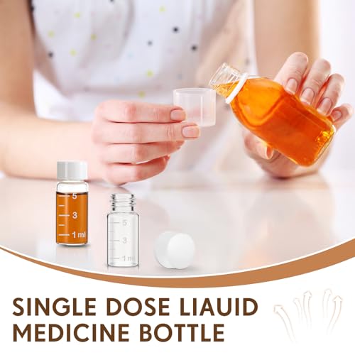 Baderke 4 Pcs Liquid Medicine Travel Container Scale Glass Liquid Containers Small Single Dose Medicine Bottles Dispenser and Leak-proof Plug Travel Essentials Accessories(Clear,5ml) - color: Clear, size: 5ml