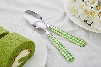 ANNOVA Silverware Set Stainless Steel Colorful Tableware Kitchen Flatware Set Utensils, Includes Dinner Knives, Forks, Spoons, Salad Forks & Dessert Spoons (Green/Checkered, 20 Pieces) - color: Green