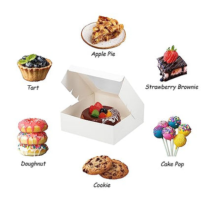 20 Pack Bakery Boxes with Window Small 6x6x2 inch for Cookie, Candy, Pastry, Brownie, Chiffon Cake, Tart, Pie, Waffle (White) - color: White