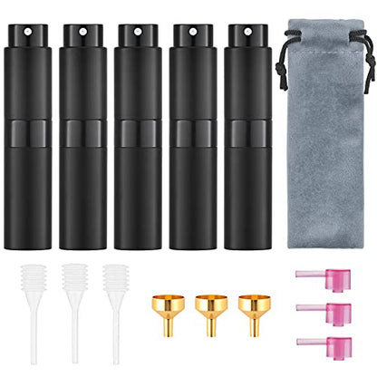 Tekson 5PCS 8ml Travel Perfume Atomizer Refillable, Mini Cologne Spray Bottle Empty, Small Aftershave Sprayer for Liquid Dispenser (Black) - color: black